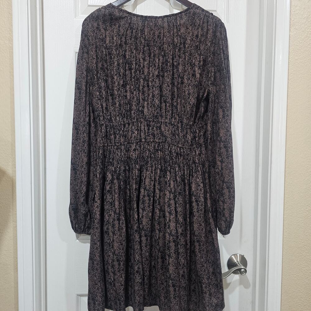 Universal Thread Floral Mini Dress Women's Large Brown Boho Long Sleeve V Neck - Picture 3 of 6